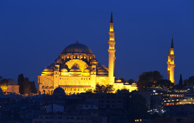 Night view at Suleymaniye Mosque in Istanbul