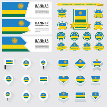 Rwanda Independence Day, Infographic, And Label Set.