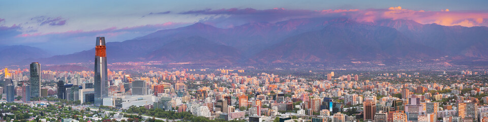 Skyline of Santiago de Chile from Cerro San Cristobal, sunset