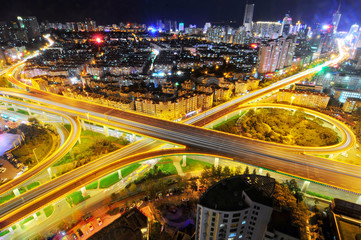 Fototapeta na wymiar City Interchange Bridge night scene, shot in Qingdao, China