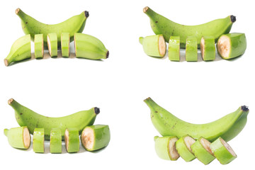 Green Raw Bananas on White background
