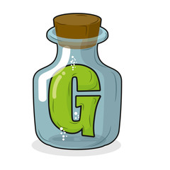 G in  bottle for scientific research. letter in a magical vessel