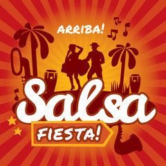 Salsa dancers. Cuban couple dance salsa. - obrazy, fototapety, plakaty