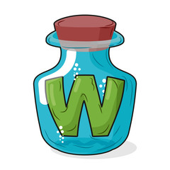 W magic bottle. Letter in bottle for laboratory and scientific r