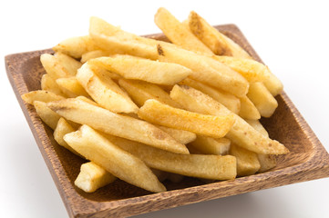 french fries on wood plate