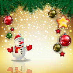 Abstract greeting with snowman and decorations