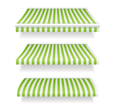 Colorful Awnings for Shop Set Green. Vector