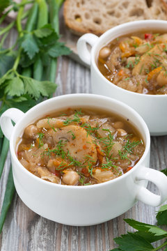 soup with cabbage, mushrooms and chickpeas