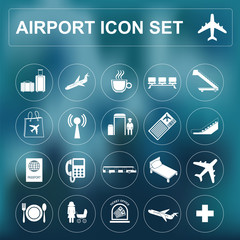 Airport, air travel icon set.