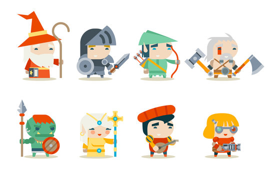 Fototapeta Fantasy RPG Game Character Icons Set Vector Illustration