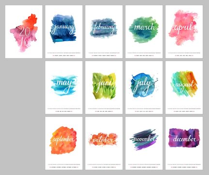Vector watercolor calendar for year 2016 with place for text