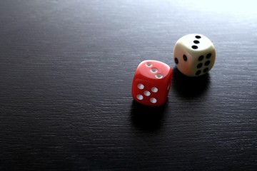 Red and white game dice
