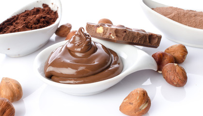Sweet chocolate hazelnut spread with cocoa powder
