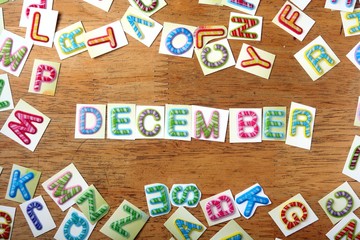 Colorful letters spelled as december