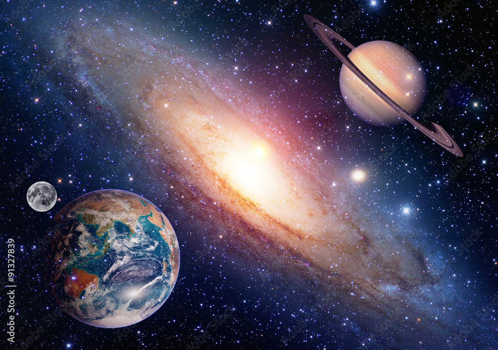 Wall mural astrology astronomy earth moon space saturn planet solar system creation. elements of this image fur