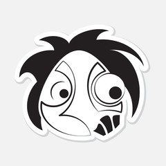 cartoon sticker - black and white surprised face