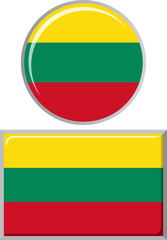 Lithuanian round and square icon flag. Vector illustration.