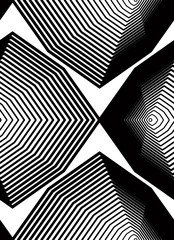 Geometric monochrome stripy seamless pattern, black and white ve