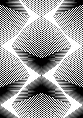 Black and white illusive abstract seamless pattern with geometri
