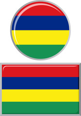 Mauritius round and square icon flag. Vector illustration.