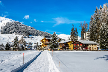 Scenery of winter Davos, Switzerland.
