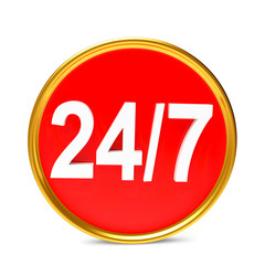 24/7 service button isolated on white background 