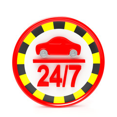24/7 service taxi. Round symbol isolated on white background 