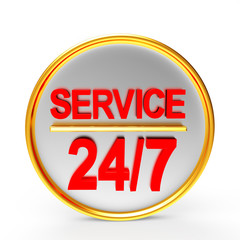 24/7 service button isolated on white background 