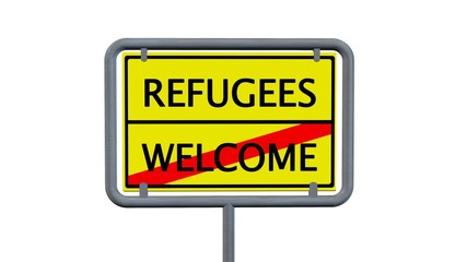 Refugees welcome sign  - isolated on white background