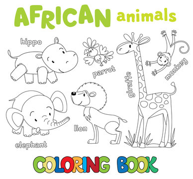Coloring book of funny african animals