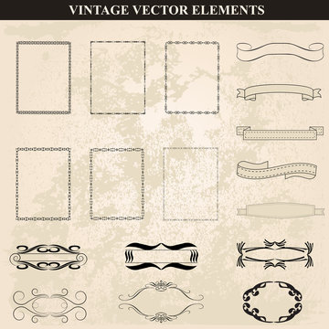 Decorative vintage frames, ribbons and borders set vector