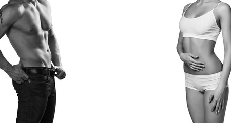 Man and woman's bodies isolated on a white background