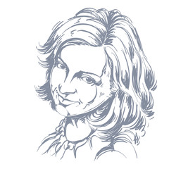 Hand-drawn vector illustration of beautiful happy woman