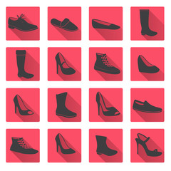 Fototapeta na wymiar boots and shoes red and gray flat icons eps10