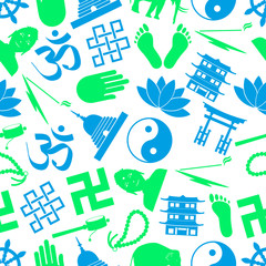 buddhism religions symbols vector icons seamless pattern eps10