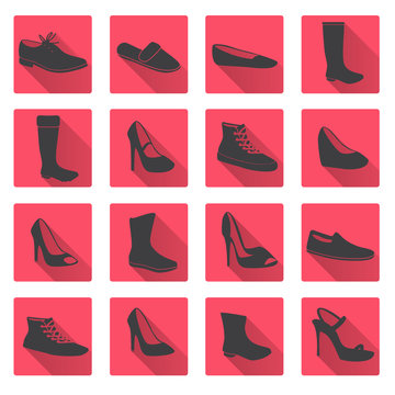 boots and shoes red and gray flat icons eps10