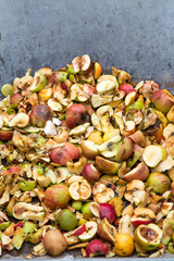 Wheel barrow full of chopped discarded apples - portrait