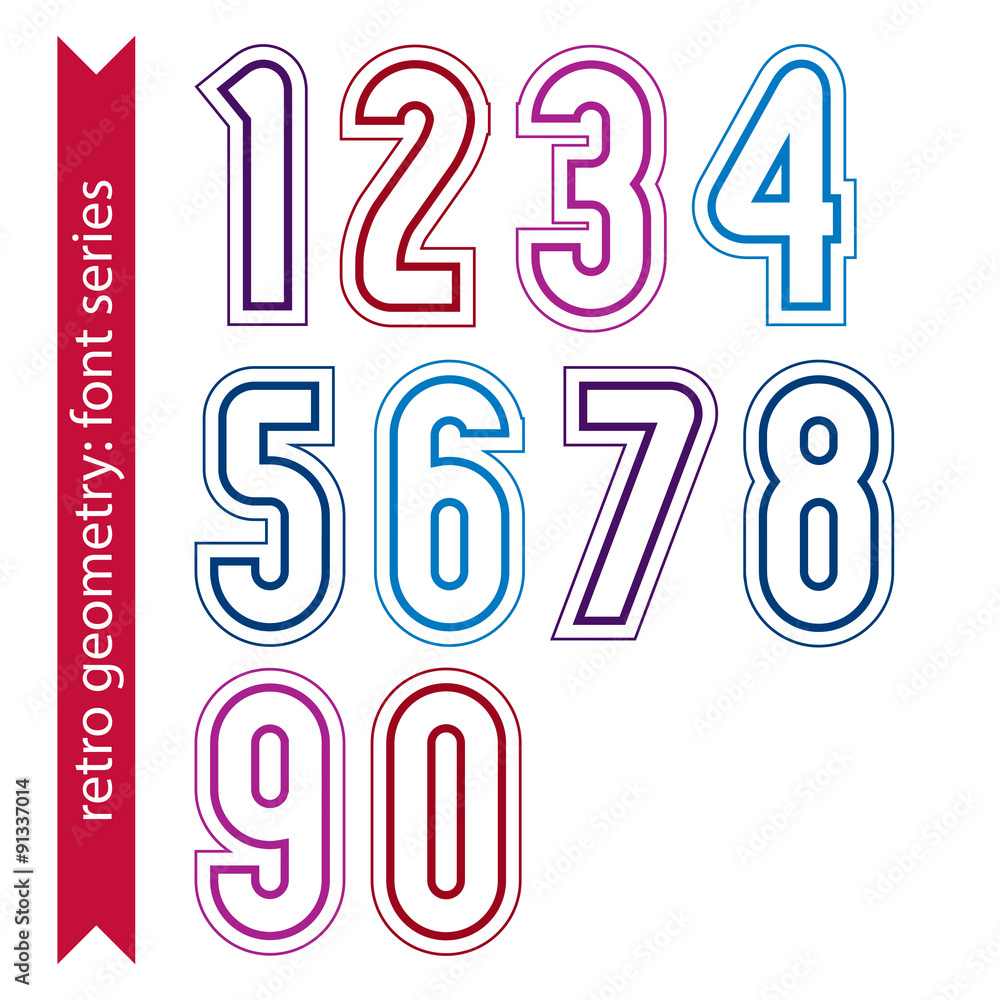 Poster ordinary geometric numbers created from parallel straight lines.