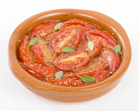 Tomates al Ajillo (Tomatoes with garlic). Traditional Spanish tapas dish!
