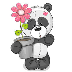Naklejka premium Panda with flower