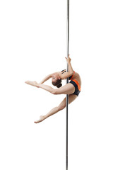 Image of flexible dancer spinning on pylon