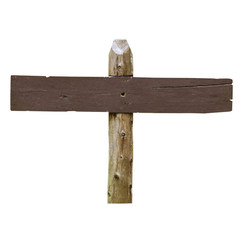 close up of an empty wooden sign isolated on white background