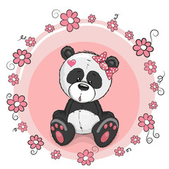 Obraz premium Panda with flowers