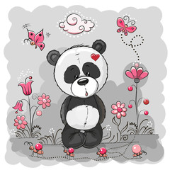 Obraz premium Panda with flowers