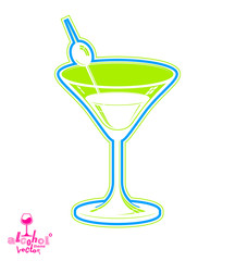 Realistic 3d martini glass with olive berry, beverage theme illu