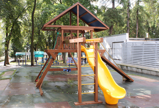Children's slide after rain