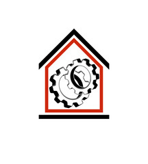Manufactory conceptual symbo, vector house with 3d cog wheel. In