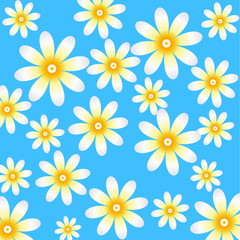 Floral pattern with camomiles on blue background