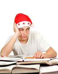 Sad Student in Santa Hat