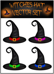 Vector set of Halloween realistic witches hat. Illustration isolated on white background
